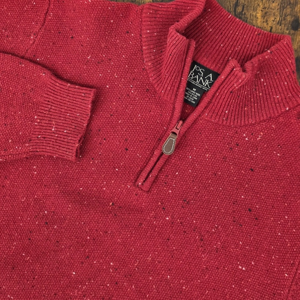Jos. A Bank Lambs Wool Red 1/4 Pullover Sweater Red Speckled Mock‎ Neck Mens M